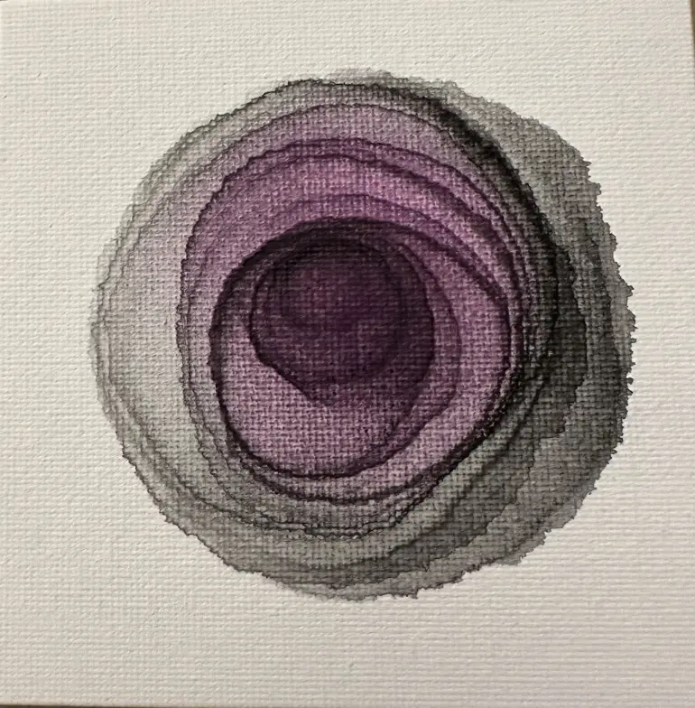 Ink Rose: alcohol ink painting, an elephant eye blooming into purple and grey ripples